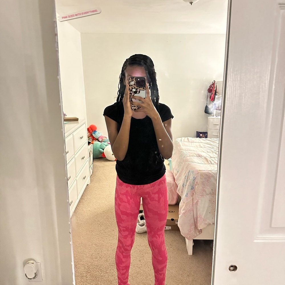 Black Top with Pink Patterned Leggings